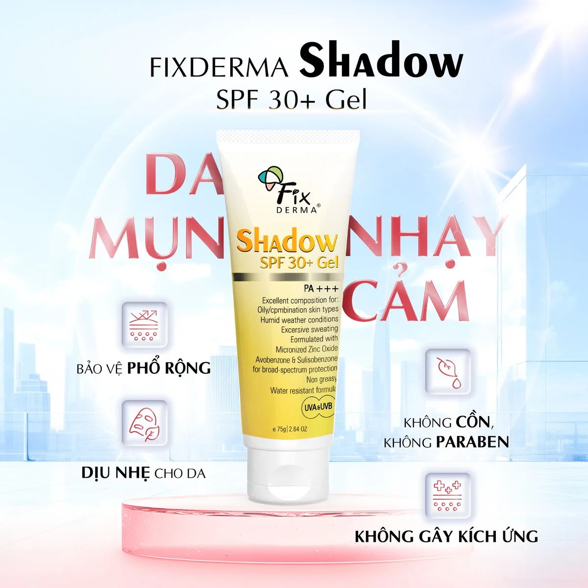 Kem Chống Nắng Fixderma Shadow Cream SPF30+ SPF50+ PA+++ Bảo Vệ Da Phổ Rộng Cho Mọi Loại Da 75g 2