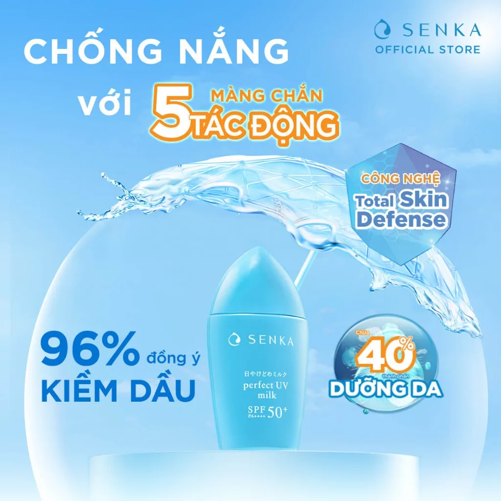 Kem Chống Nắng Senka Perfect UV SPF50+ PA++++ Bảo Vệ Da Kiềm Dầu Dưỡng Ẩm Nâng Tông 40ml 50ml 80ml 3