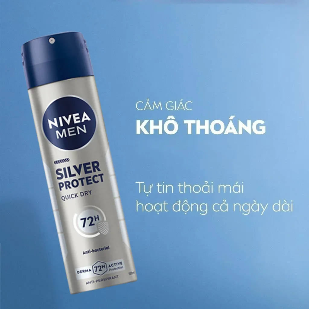 Khử Mùi Nivea Men Silver Protect Phân Tử Bạc Ngăn Khuẩn Gây Mùi Khô Thoáng Cả Ngày Cho Nam Xịt 150ml Lăn 50ml 6