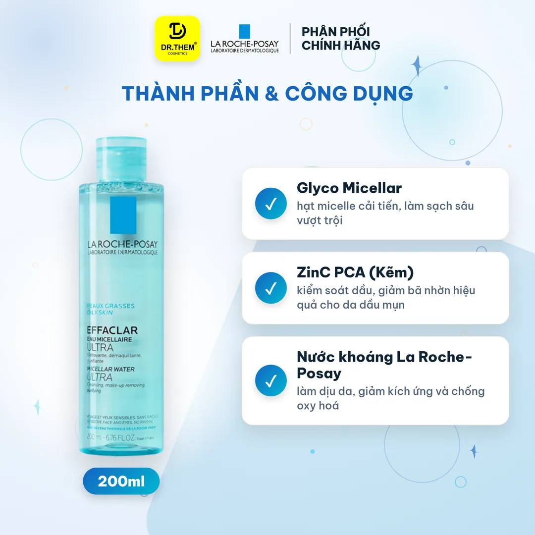 Nước Tẩy Trang La Roche-Posay Effaclar Micellar Water Ultra Làm Sạch Sâu Cho Da Dầu Mụn 200ml 2