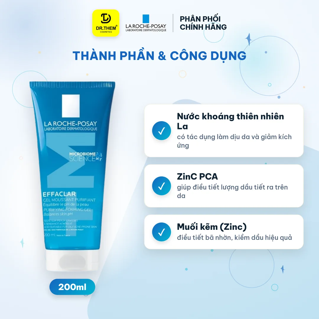 Sữa Rửa Mặt La Roche-Posay Effaclar Purifying Foaming Gel Dành Cho Da Dầu, Nhạy Cảm 200ml 2