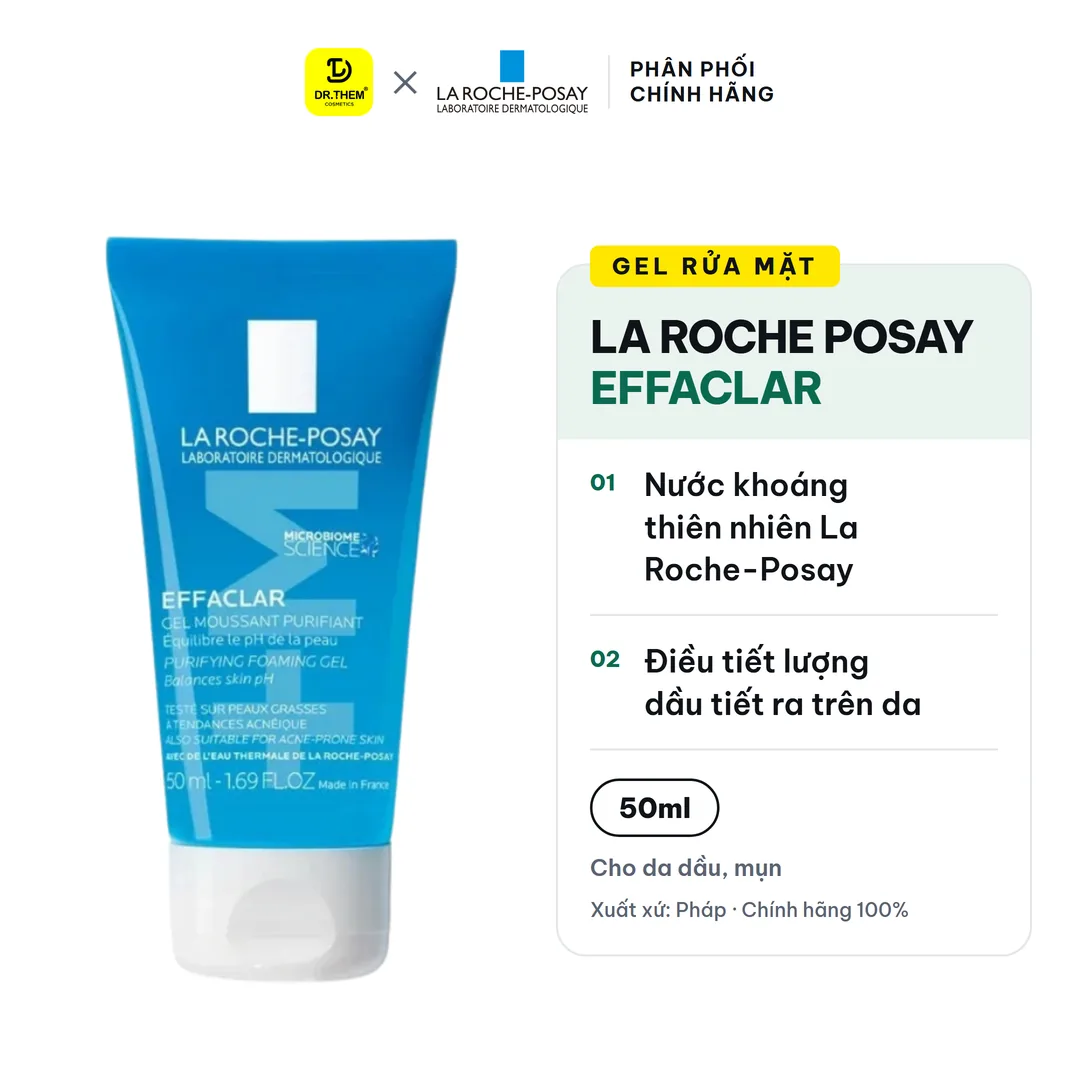 Gel Rửa Mặt La Roche Posay Effaclar Purifying Foaming Gel Làm Sạch Kiềm Dầu Cho Da Dầu Mụn Nhạy Cảm 50ml