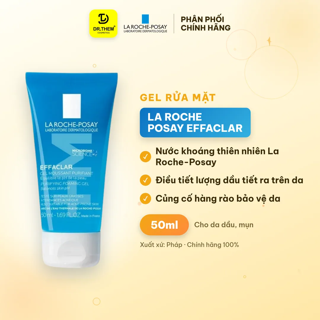 Gel Rửa Mặt La Roche Posay Effaclar Purifying Foaming Gel Làm Sạch Kiềm Dầu Cho Da Dầu Mụn Nhạy Cảm 50ml