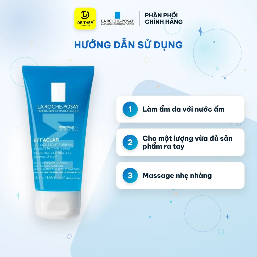 Gel Rửa Mặt La Roche Posay Effaclar Purifying Foaming Gel Làm Sạch Kiềm Dầu Cho Da Dầu Mụn Nhạy Cảm 50ml 3