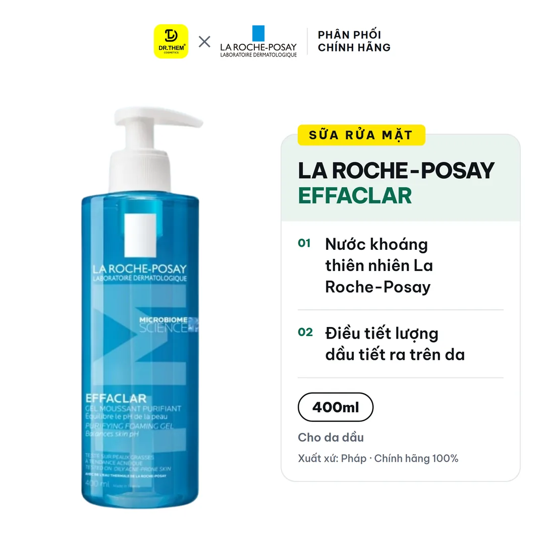 Sữa Rửa Mặt La Roche-Posay Effaclar Purifying Foaming Gel Dành Cho Da Dầu, Nhạy Cảm 400ml
