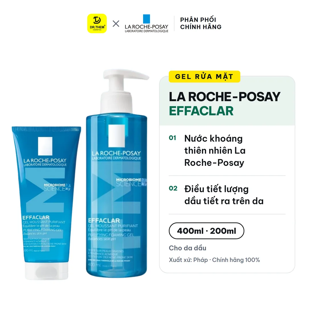 Gel Rửa Mặt La Roche Posay Effaclar Purifying Foaming Gel Làm Sạch Kiềm Dầu Cho Da Dầu Mụn Nhạy Cảm 200ml