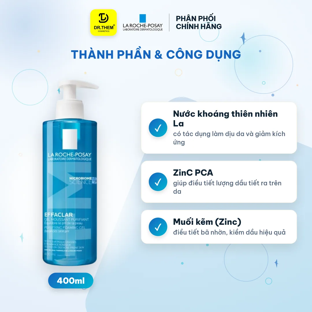 Sữa Rửa Mặt La Roche-Posay Effaclar Purifying Foaming Gel Dành Cho Da Dầu, Nhạy Cảm 400ml 2