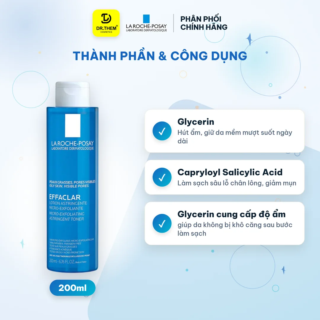 Nước Cân Bằng Giàu Khoáng La Roche-Posay Effaclar Toner Làm Sạch Sâu Cân Bằng Da Cho Da Dầu Mụn 200ml 2
