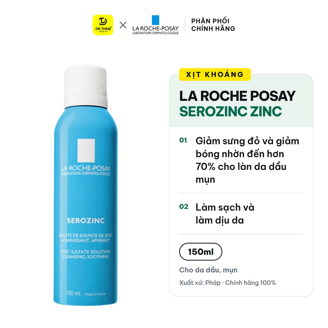 Xịt Khoáng La Roche Posay Serozinc Zinc Sulfate Solution Làm Sạch Và Dịu Da Cho Da Dầu Mụn 150ml