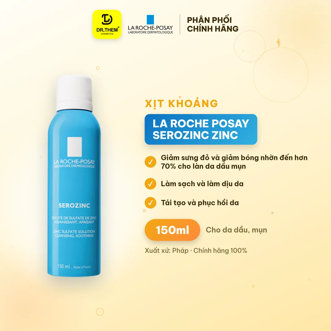 Xịt Khoáng La Roche Posay Serozinc Zinc Sulfate Solution Làm Sạch Và Dịu Da Cho Da Dầu Mụn 150ml