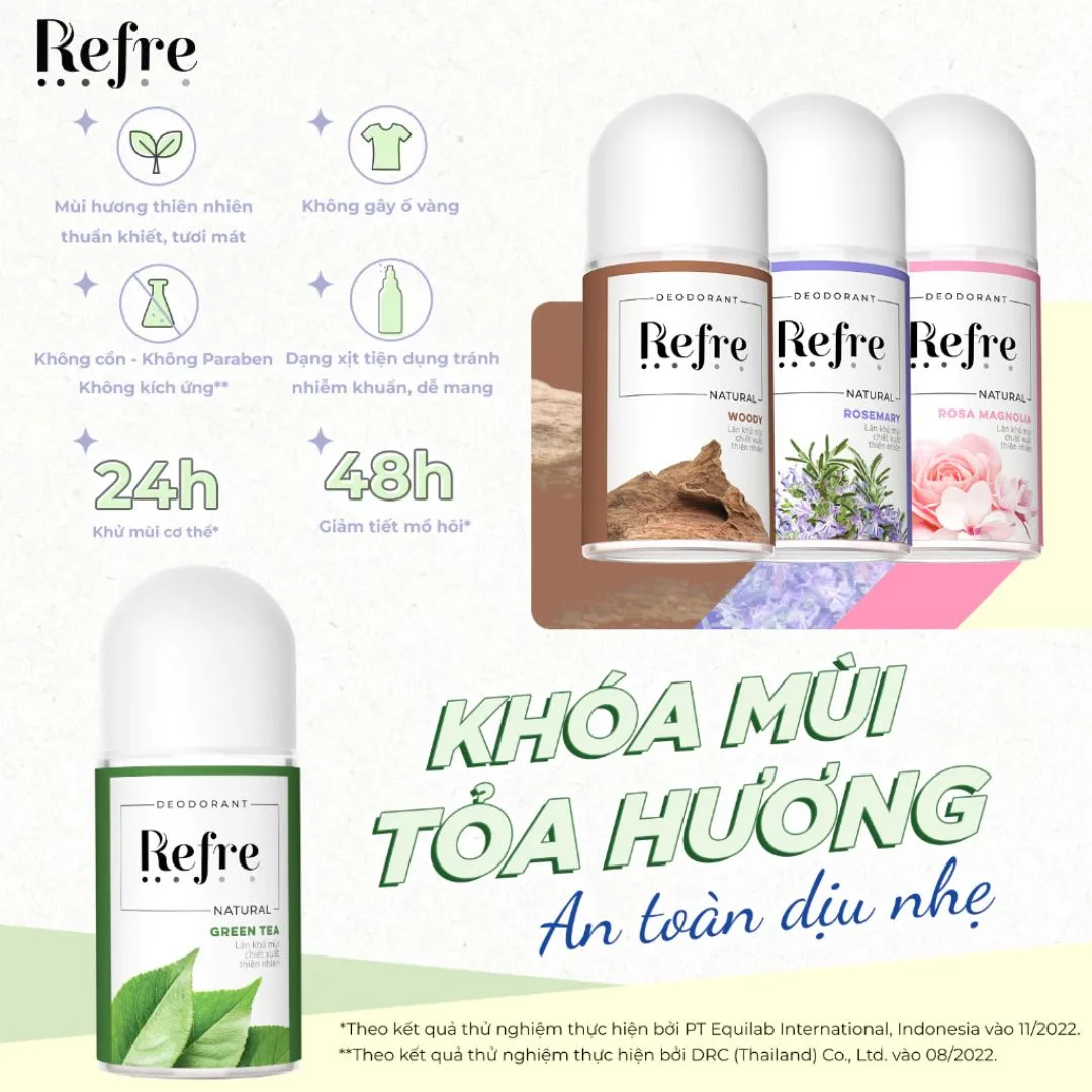 Lăn Khử Mùi Refre Natural Chiết Xuất Thiên Nhiên Khử Mùi Giảm Tiết Mồ Hôi 48H Dịu Nhẹ Không Cồn 40ml 2