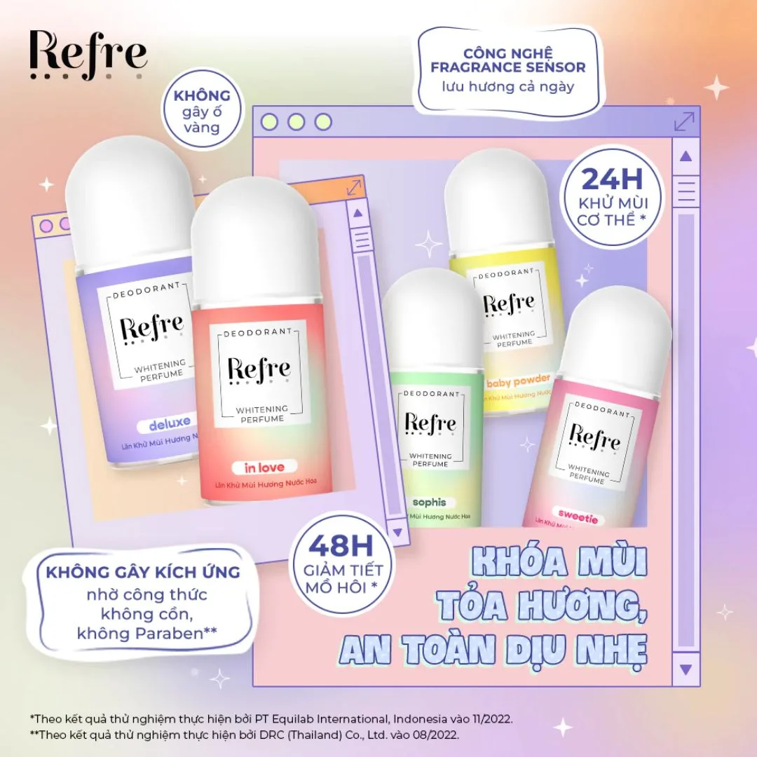 Lăn Khử Mùi Refre Whitening Perfume Hương Nước Hoa Khử Mùi Giảm Tiết Mồ Hôi Dưỡng Sáng Vùng Da Dưới Cánh Tay 40ml 2