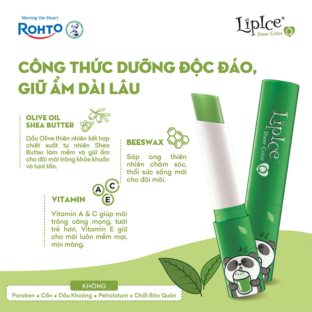 Son Dưỡng Môi Có Màu LipIce Sheer Color Q Matcha 2,4g Hương Trà Xanh – Son Xanh Lên Môi Hồng Tự Nhiên – ảnh 2