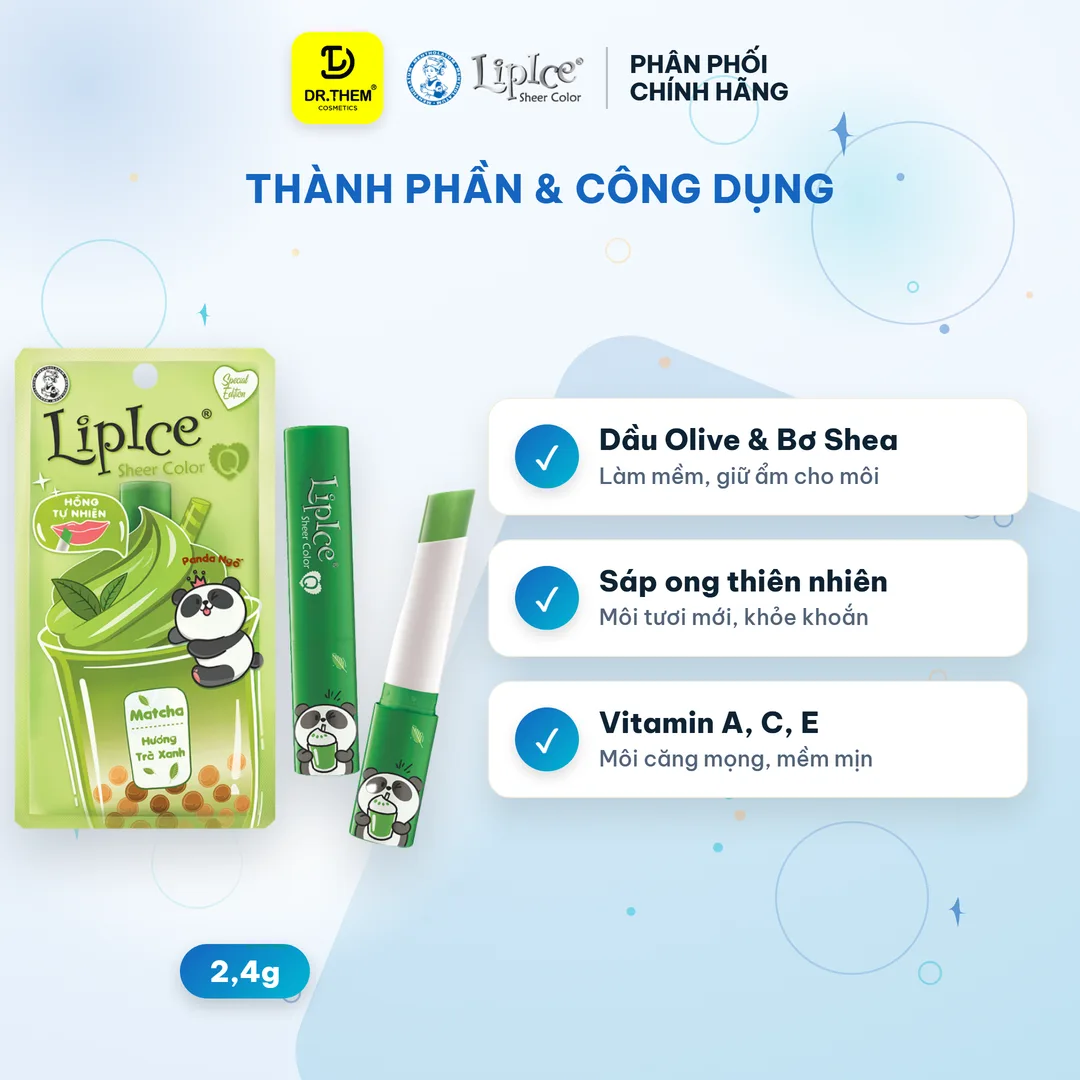 Son Dưỡng Môi Có Màu LipIce Sheer Color Q Matcha 2,4g Hương Trà Xanh – Son Xanh Lên Môi Hồng Tự Nhiên – ảnh 4