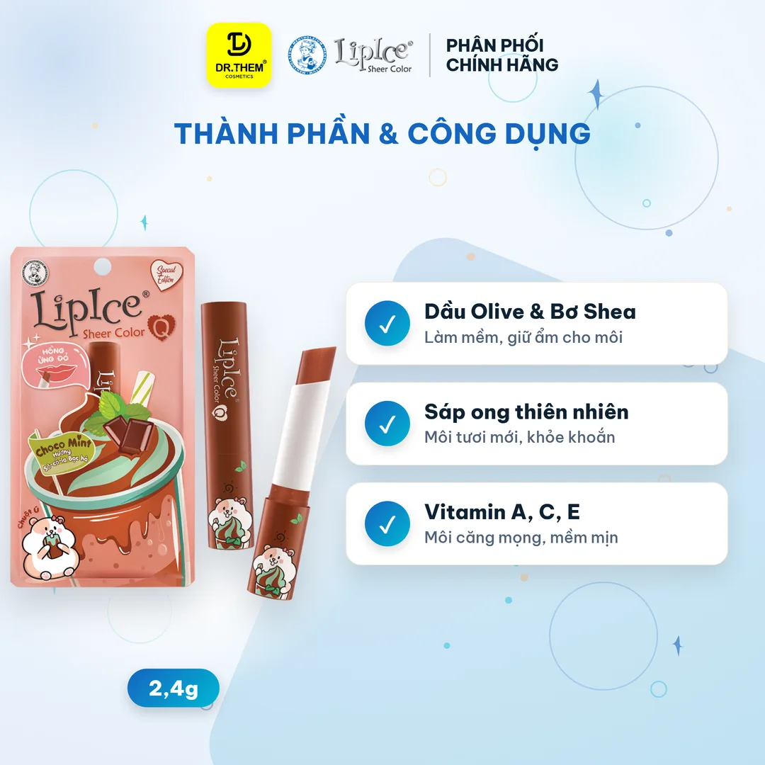 Son Dưỡng Môi Có Màu LipIce Sheer Color Q Choco Mint 2,4g Hương Sô-cô-la Bạc Hà – Son Nâu Lên Môi Hồng Ửng Đỏ 5