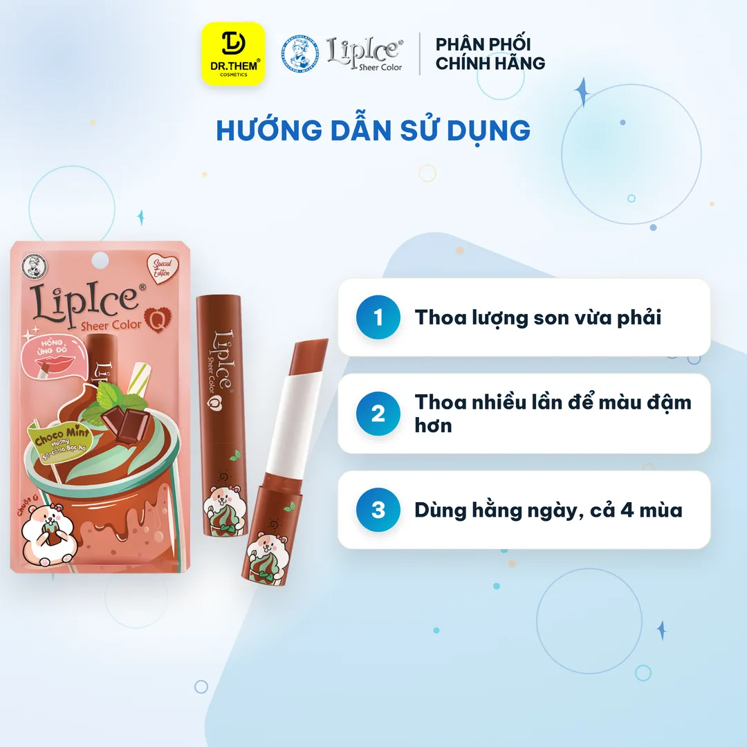 Son Dưỡng Môi Có Màu LipIce Sheer Color Q Choco Mint 2,4g Hương Sô-cô-la Bạc Hà – Son Nâu Lên Môi Hồng Ửng Đỏ 6