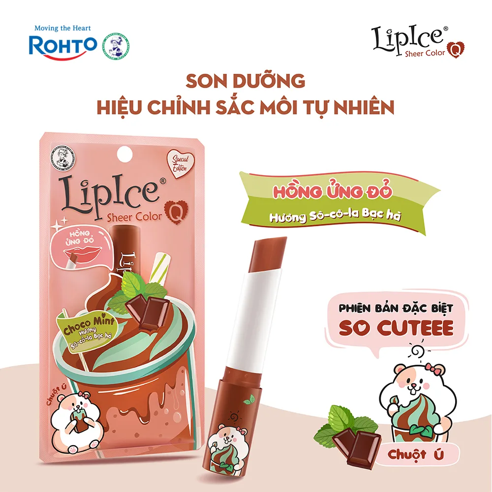 Son Dưỡng Môi Có Màu LipIce Sheer Color Q Choco Mint 2,4g Hương Sô-cô-la Bạc Hà – Son Nâu Lên Môi Hồng Ửng Đỏ 2