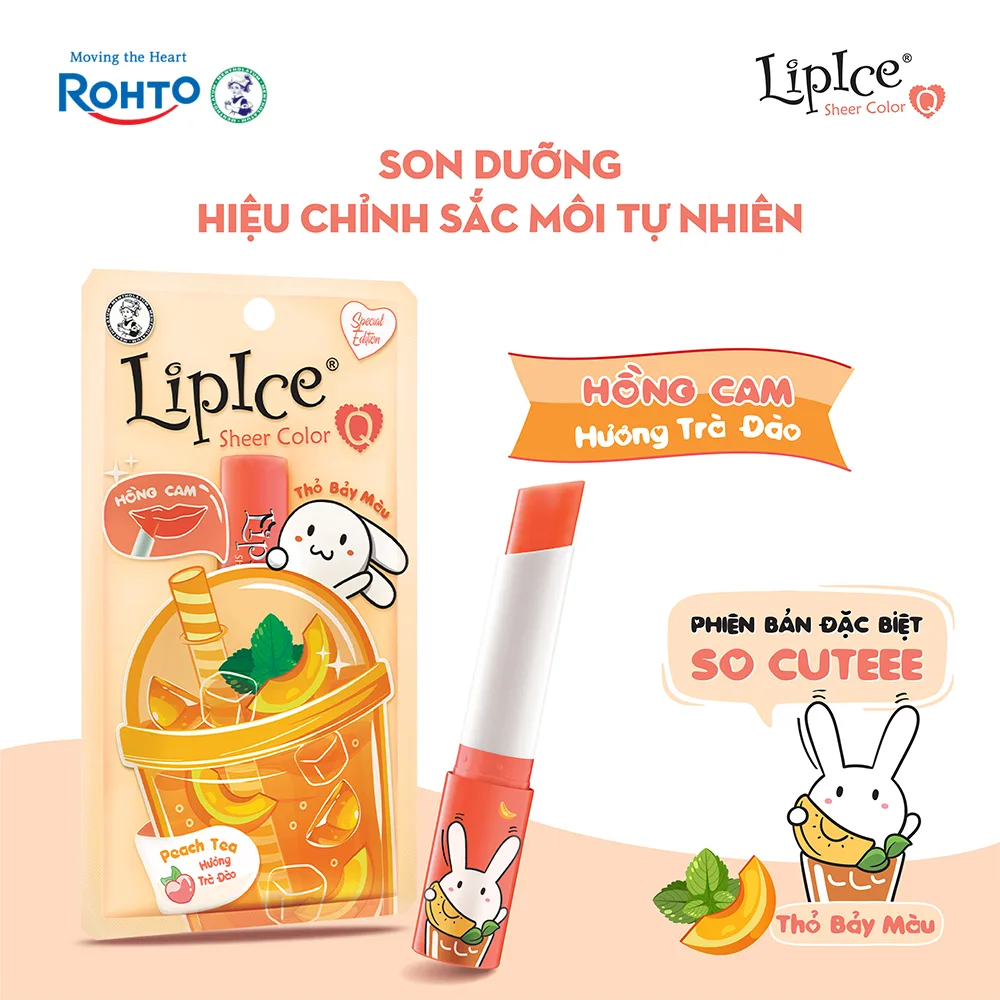 Son Dưỡng Môi Có Màu LipIce Sheer Color Q Thỏ Bảy Màu 2,4g Hương Trà Đào Peach Tea – Sắc Hồng Cam Tự Nhiên 2