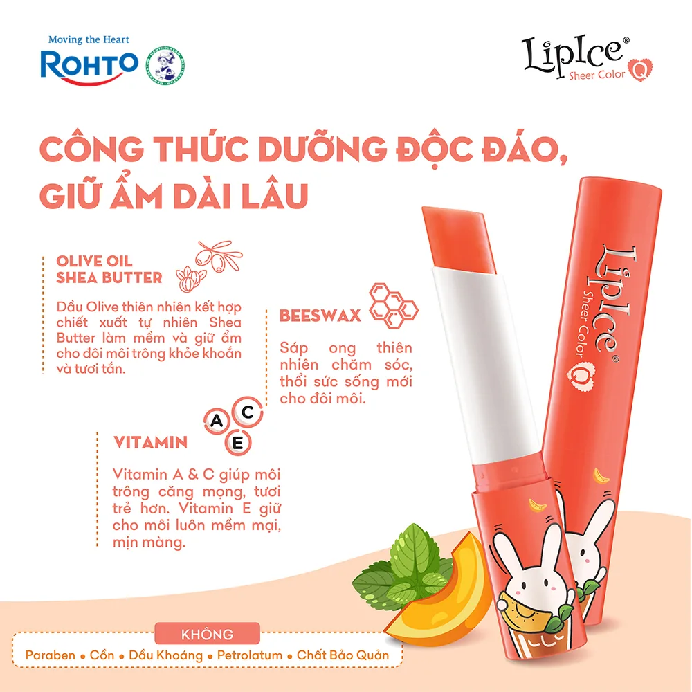 Son Dưỡng Môi Có Màu LipIce Sheer Color Q Thỏ Bảy Màu 2,4g Hương Trà Đào Peach Tea – Sắc Hồng Cam Tự Nhiên 3