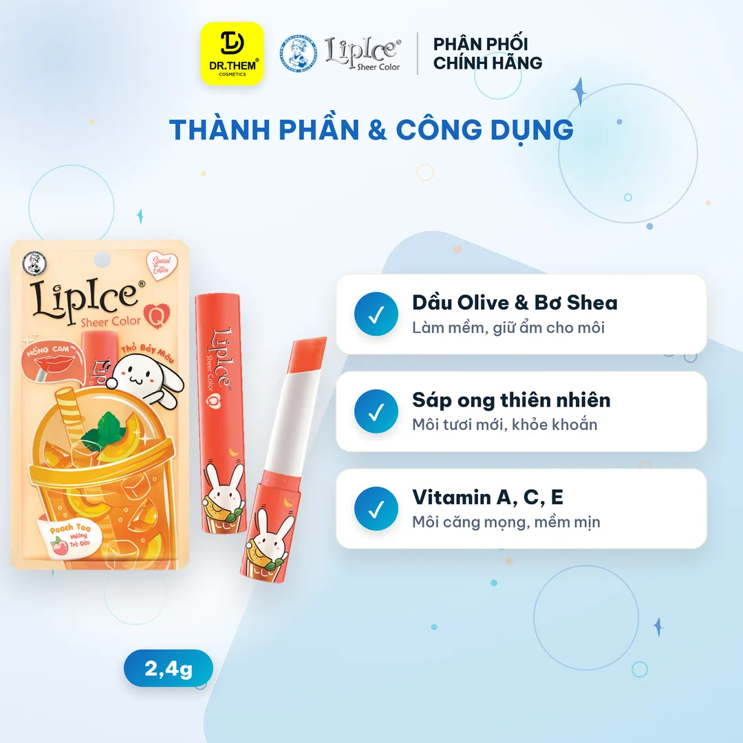 Son Dưỡng Môi Có Màu LipIce Sheer Color Q Thỏ Bảy Màu 2,4g Hương Trà Đào Peach Tea – Sắc Hồng Cam Tự Nhiên 5