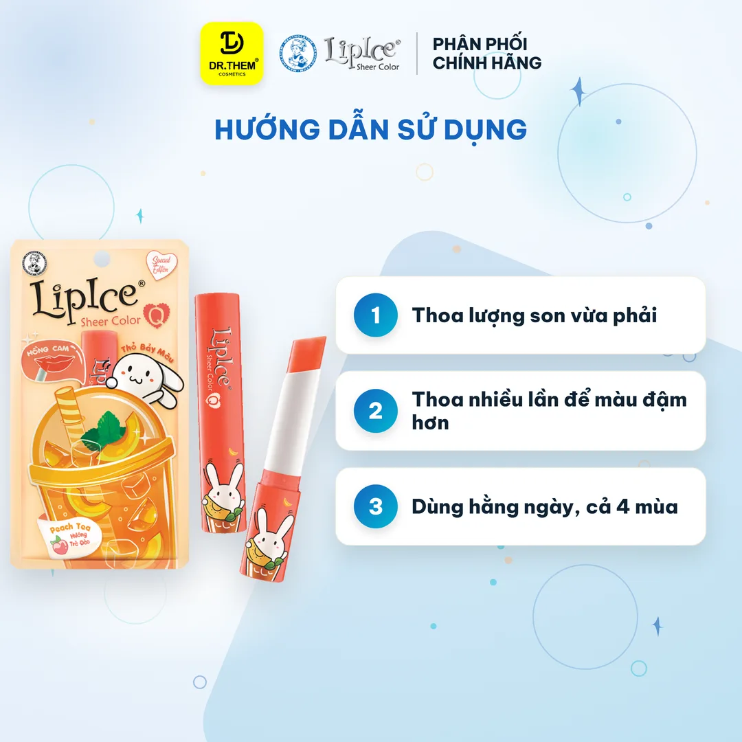Son Dưỡng Môi Có Màu LipIce Sheer Color Q Thỏ Bảy Màu 2,4g Hương Trà Đào Peach Tea – Sắc Hồng Cam Tự Nhiên 6