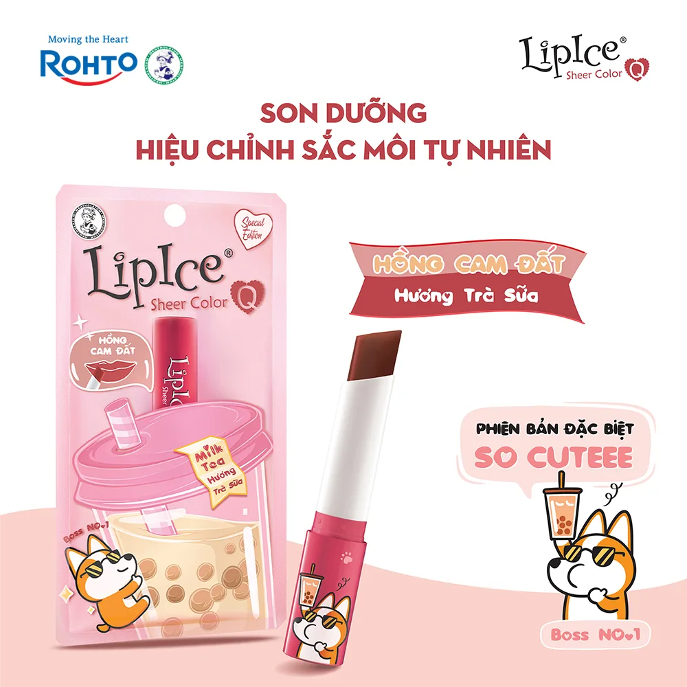 Son Dưỡng Môi Có Màu LipIce Sheer Color Q Milk Tea 2,4g Hương Trà Sữa – Sắc Hồng Cam Đất Cá Tính 2