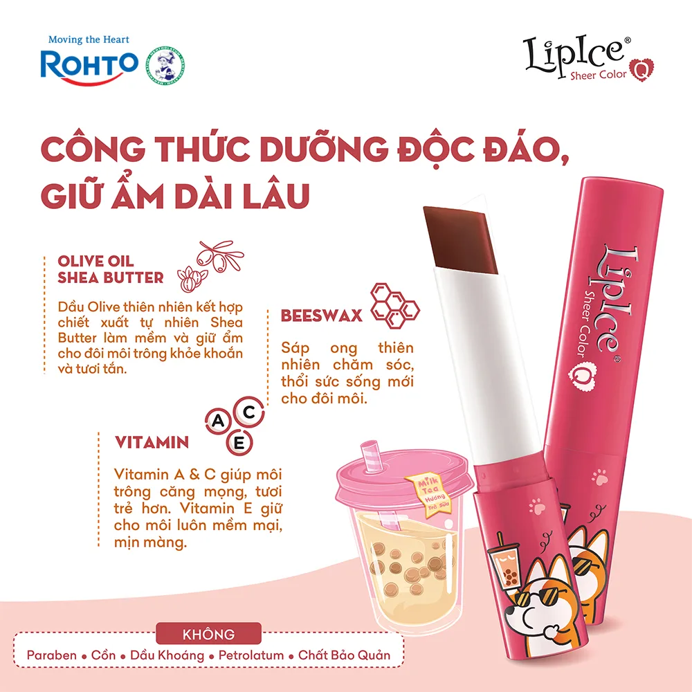 Son Dưỡng Môi Có Màu LipIce Sheer Color Q Milk Tea 2,4g Hương Trà Sữa – Sắc Hồng Cam Đất Cá Tính 3