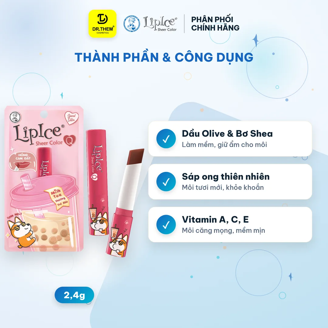 Son Dưỡng Môi Có Màu LipIce Sheer Color Q Milk Tea 2,4g Hương Trà Sữa – Sắc Hồng Cam Đất Cá Tính 5
