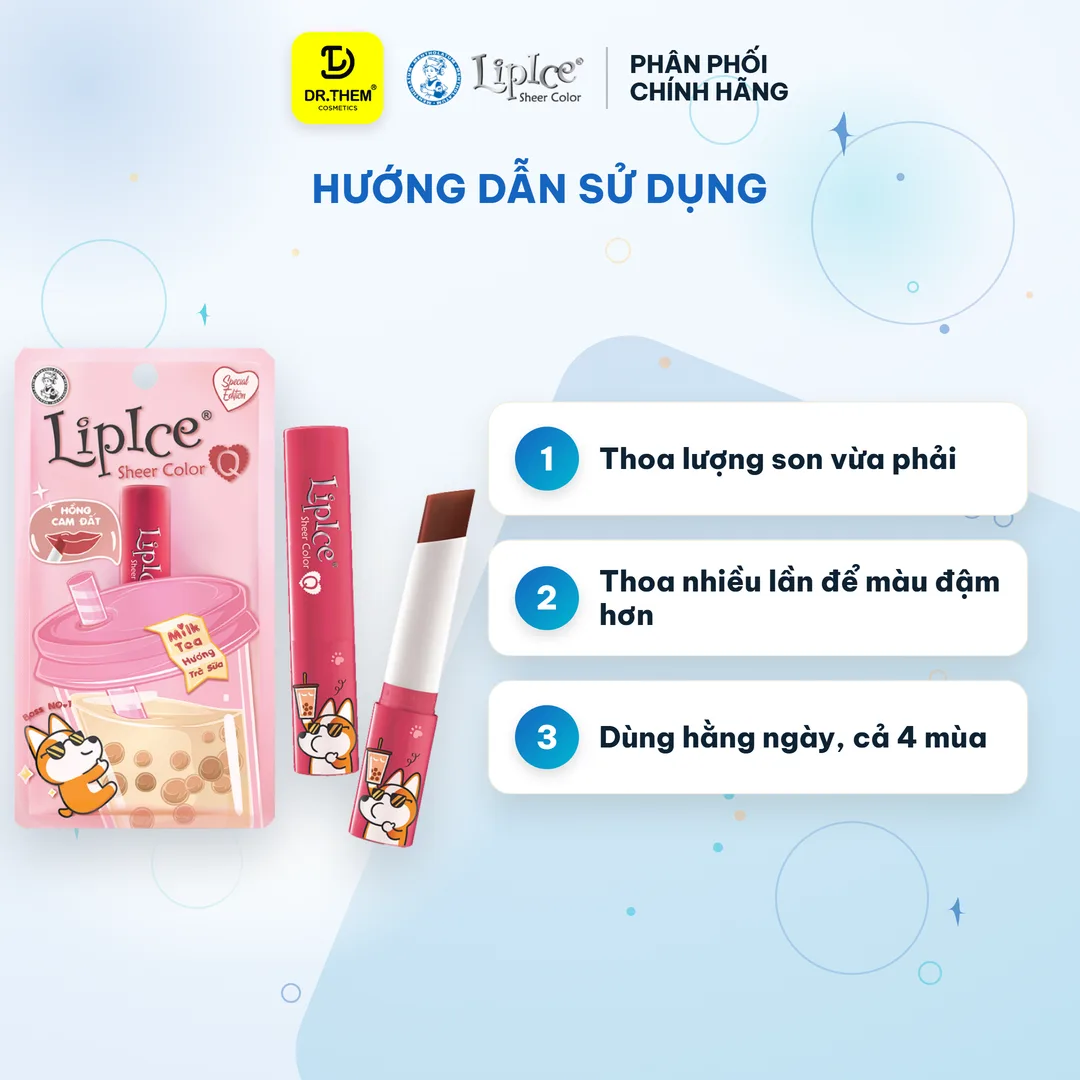 Son Dưỡng Môi Có Màu LipIce Sheer Color Q Milk Tea 2,4g Hương Trà Sữa – Sắc Hồng Cam Đất Cá Tính 6