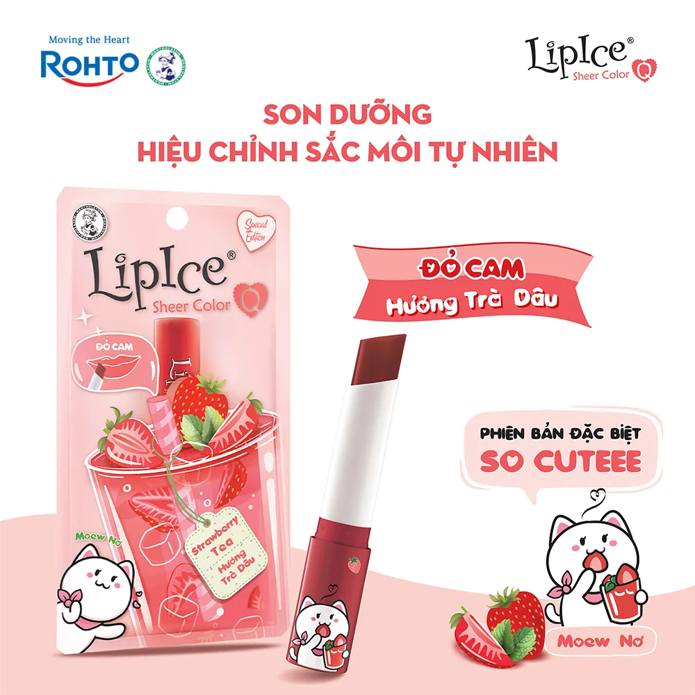 Son Dưỡng Môi Có Màu LipIce Sheer Color Q Strawberry Tea 2,4g Hương Trà Dâu – Sắc Đỏ Cam Rạng Rỡ 2