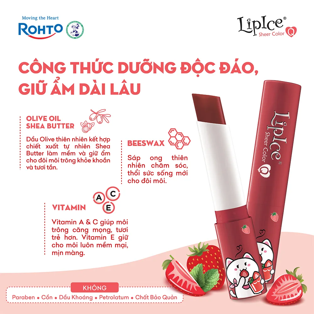 Son Dưỡng Môi Có Màu LipIce Sheer Color Q Strawberry Tea 2,4g Hương Trà Dâu – Sắc Đỏ Cam Rạng Rỡ 3