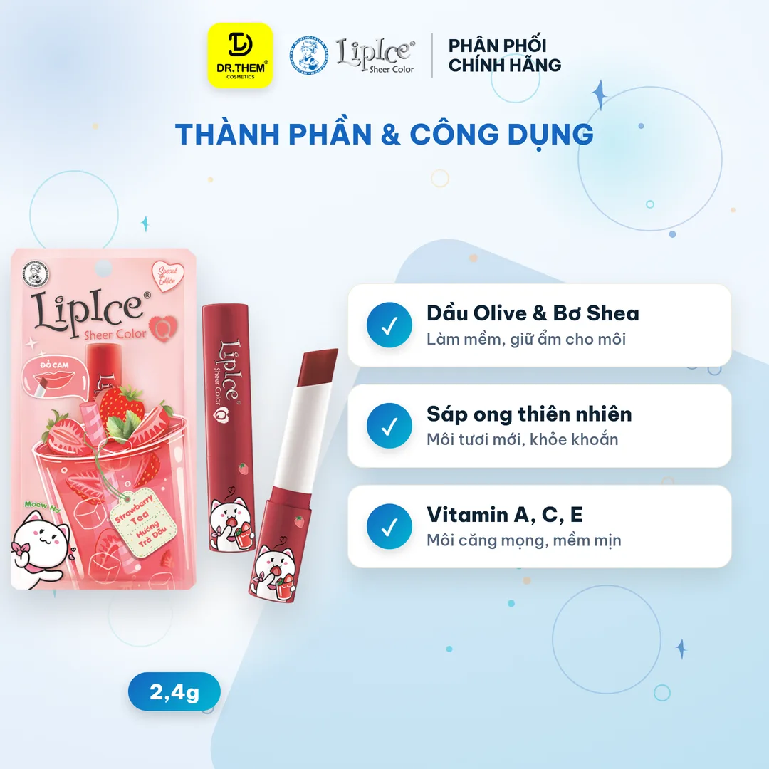 Son Dưỡng Môi Có Màu LipIce Sheer Color Q Strawberry Tea 2,4g Hương Trà Dâu – Sắc Đỏ Cam Rạng Rỡ 5