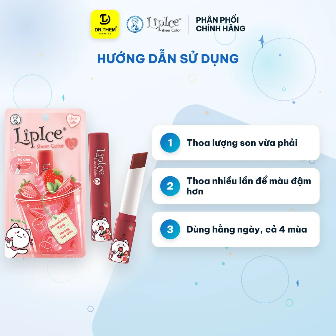 Son Dưỡng Môi Có Màu LipIce Sheer Color Q Strawberry Tea 2,4g Hương Trà Dâu – Sắc Đỏ Cam Rạng Rỡ 6
