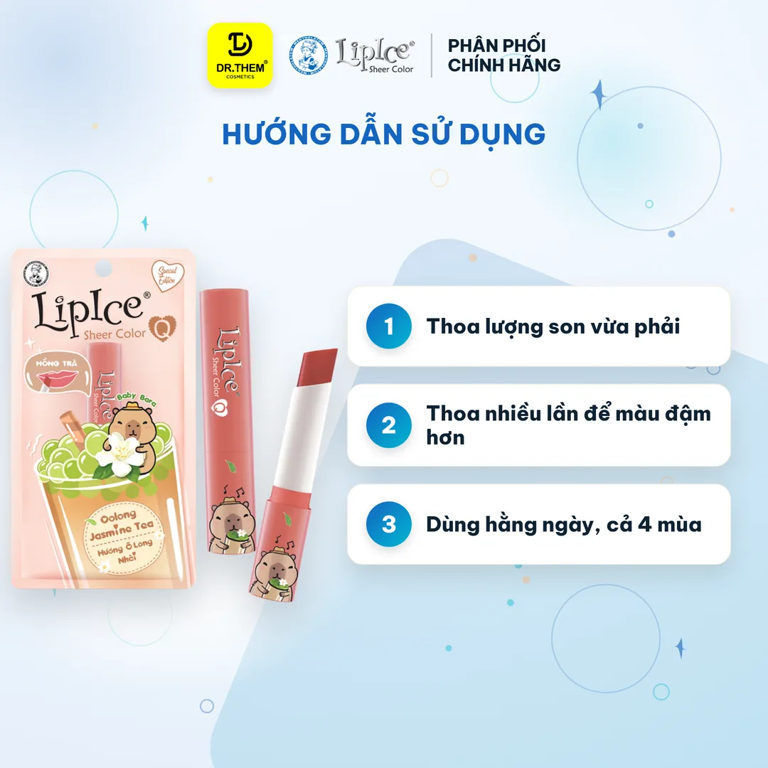 Son Dưỡng Môi Có Màu LipIce Sheer Color Q Oolong Jasmine Tea 2,4g – Hương Ô Long Nhài, Sắc Hồng Trà 6