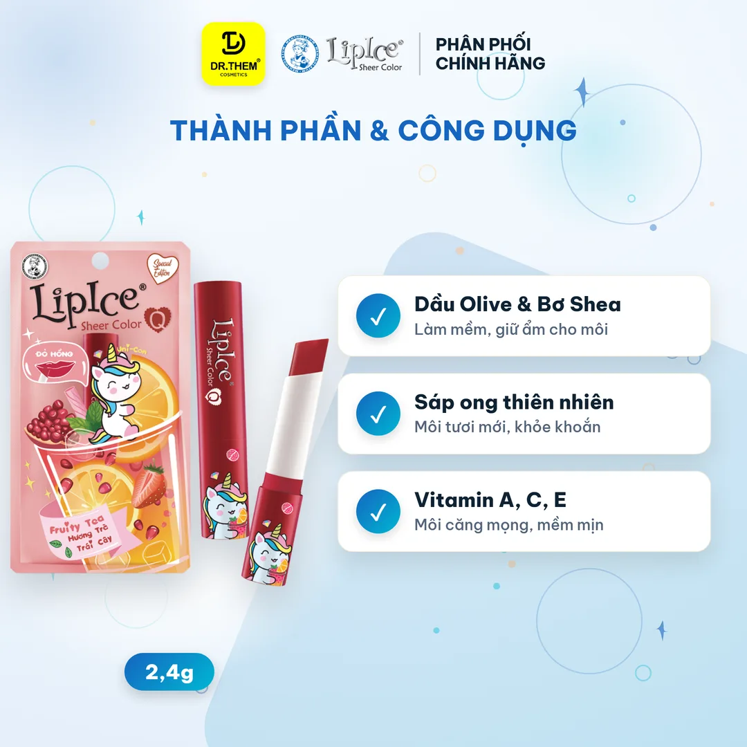 Son Dưỡng Môi Có Màu LipIce Sheer Color Q Fruity Tea 2,4g Hương Trà Trái Cây – Sắc Đỏ Hồng Ngọt Ngào – ảnh 4
