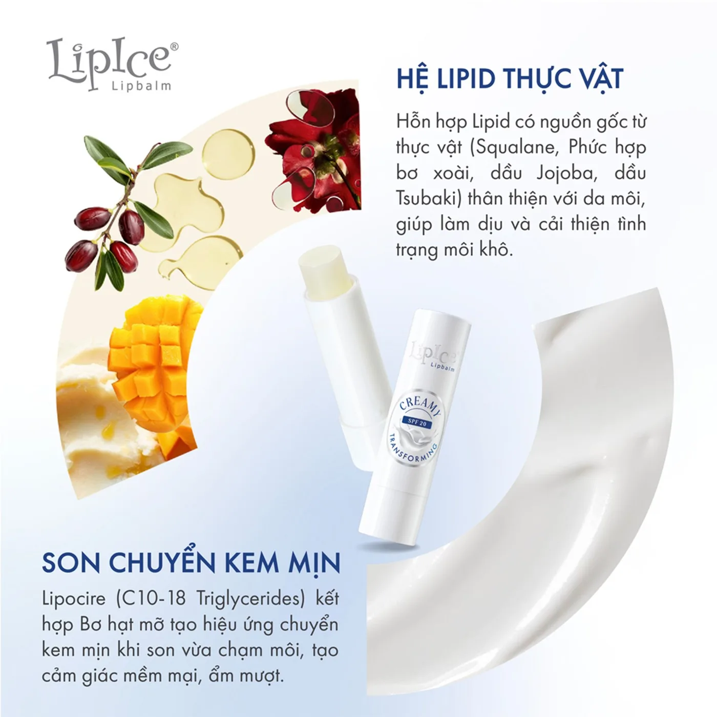 Son dưỡng môi LipIce 5 mùi hương – hệ lipid thực vật, son chuyển kem mịn