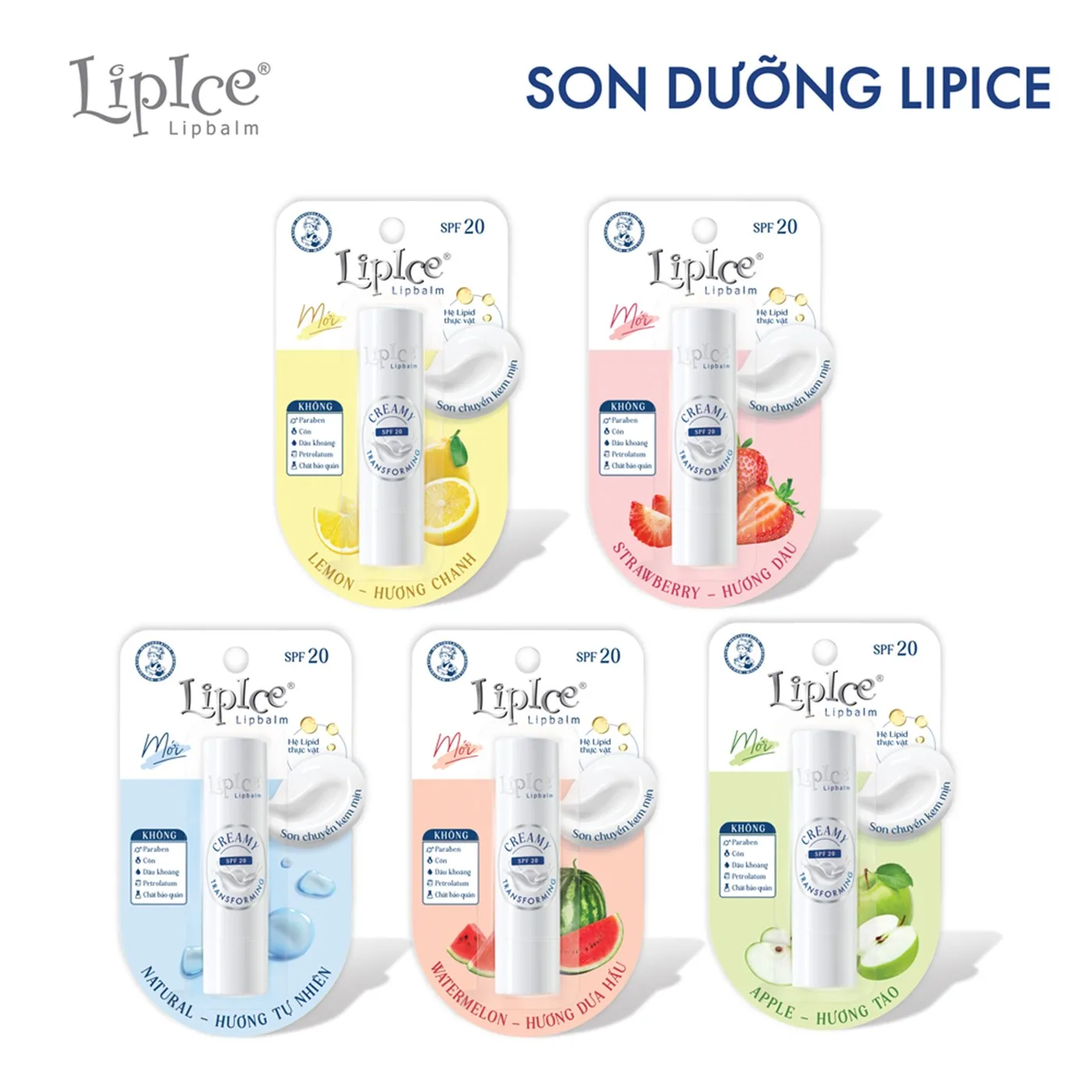 Son Dưỡng Môi LipIce SPF20 3,3g 5 Mùi Hương – Dâu, Dưa Hấu, Táo, Chanh, Tự Nhiên 2
