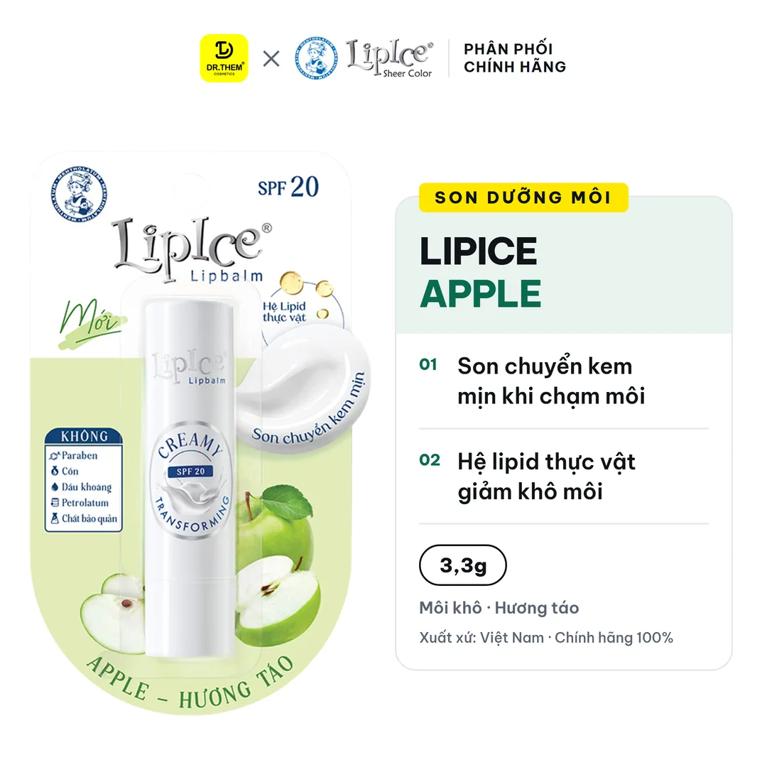Son Dưỡng Môi LipIce Apple Hương Táo SPF20 3,3g – Son Chuyển Kem Mịn, Mềm Môi Ẩm Mượt