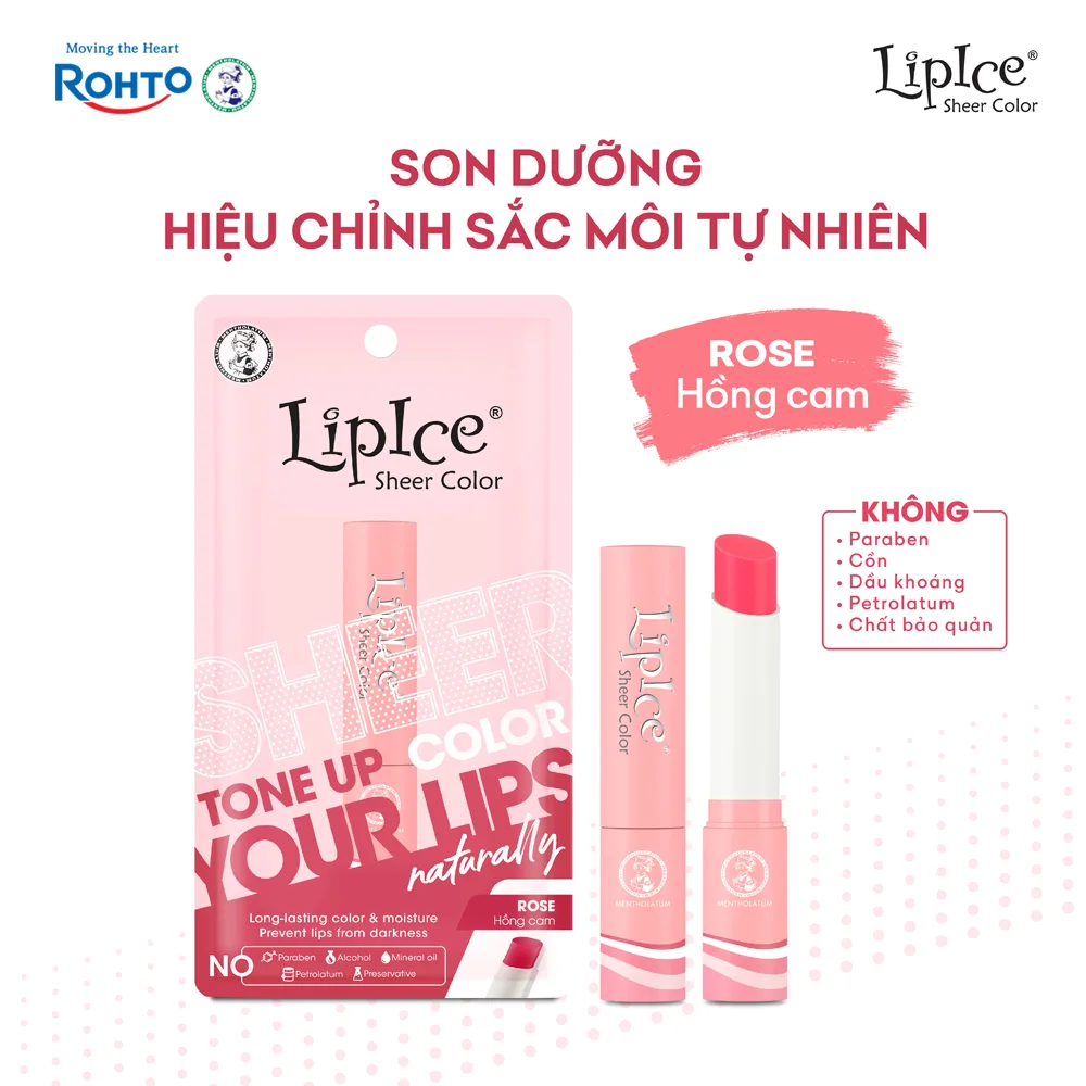Son Dưỡng Môi Có Màu LipIce Sheer Color Rose Hồng Cam 2,4g – Giữ Ẩm Dài Lâu, Hiệu Chỉnh Sắc Môi Tự Nhiên 2