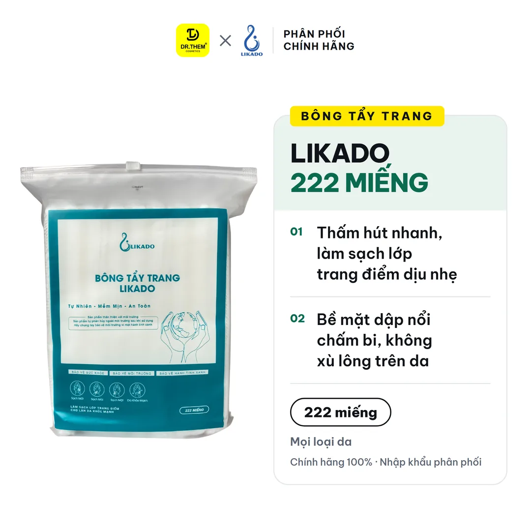 Bông Tẩy Trang Likado Cotton Mềm Không Xù Lông Túi 222 Miếng