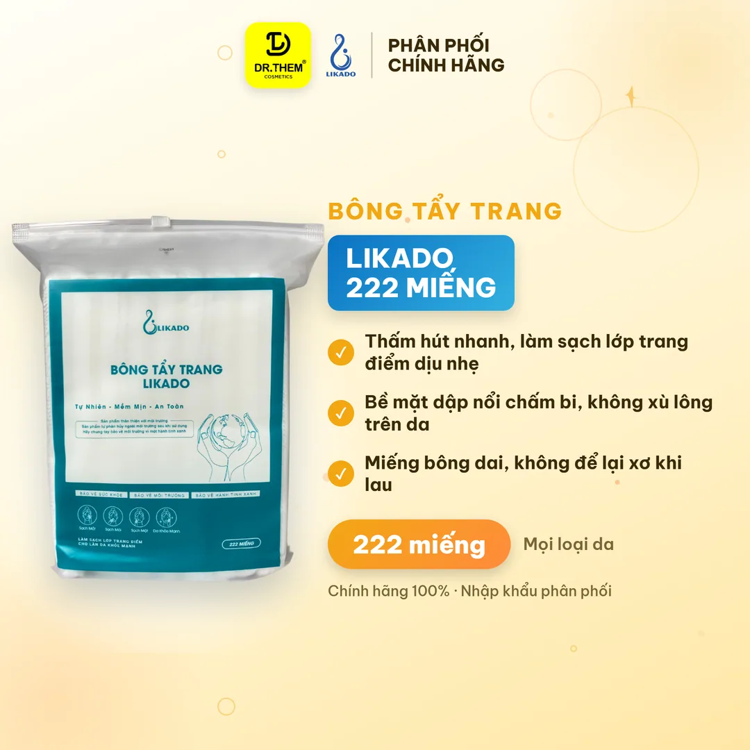 Bông Tẩy Trang Likado Cotton Mềm Không Xù Lông Túi 222 Miếng