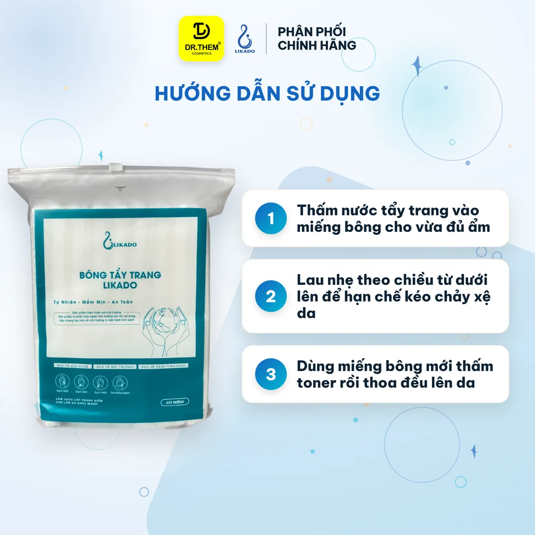 Bông Tẩy Trang Likado Cotton Mềm Không Xù Lông Túi 222 Miếng 3
