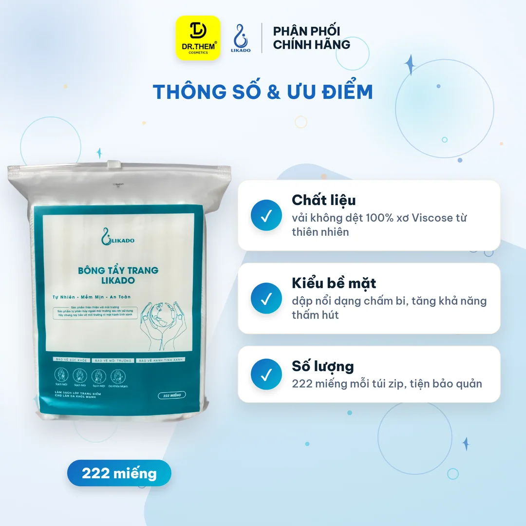 Bông Tẩy Trang Likado Cotton Mềm Không Xù Lông Túi 222 Miếng 2