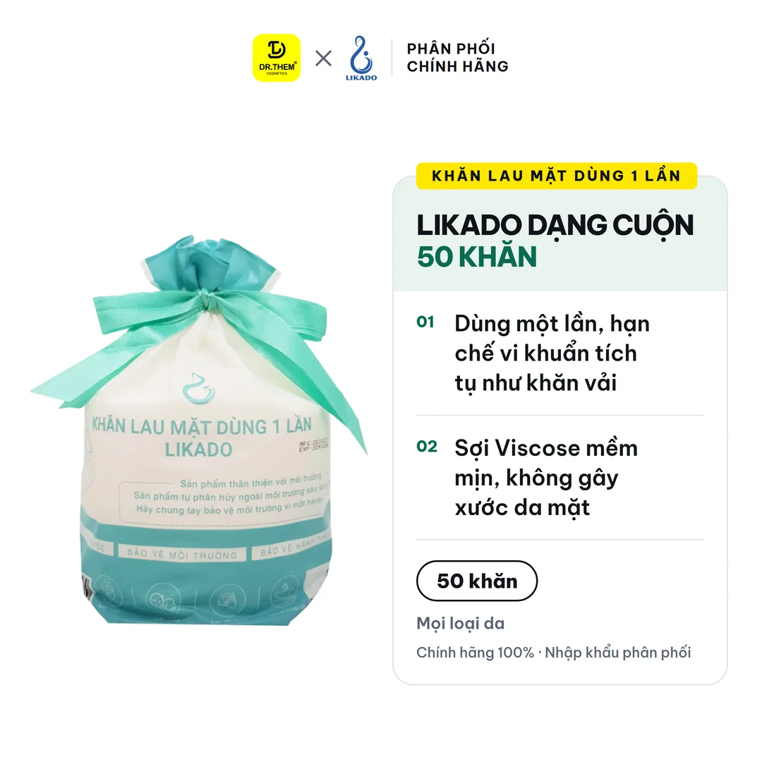 Khăn Lau Mặt Dùng 1 Lần Likado Dạng Cuộn Túi Rút Dây 50 Khăn