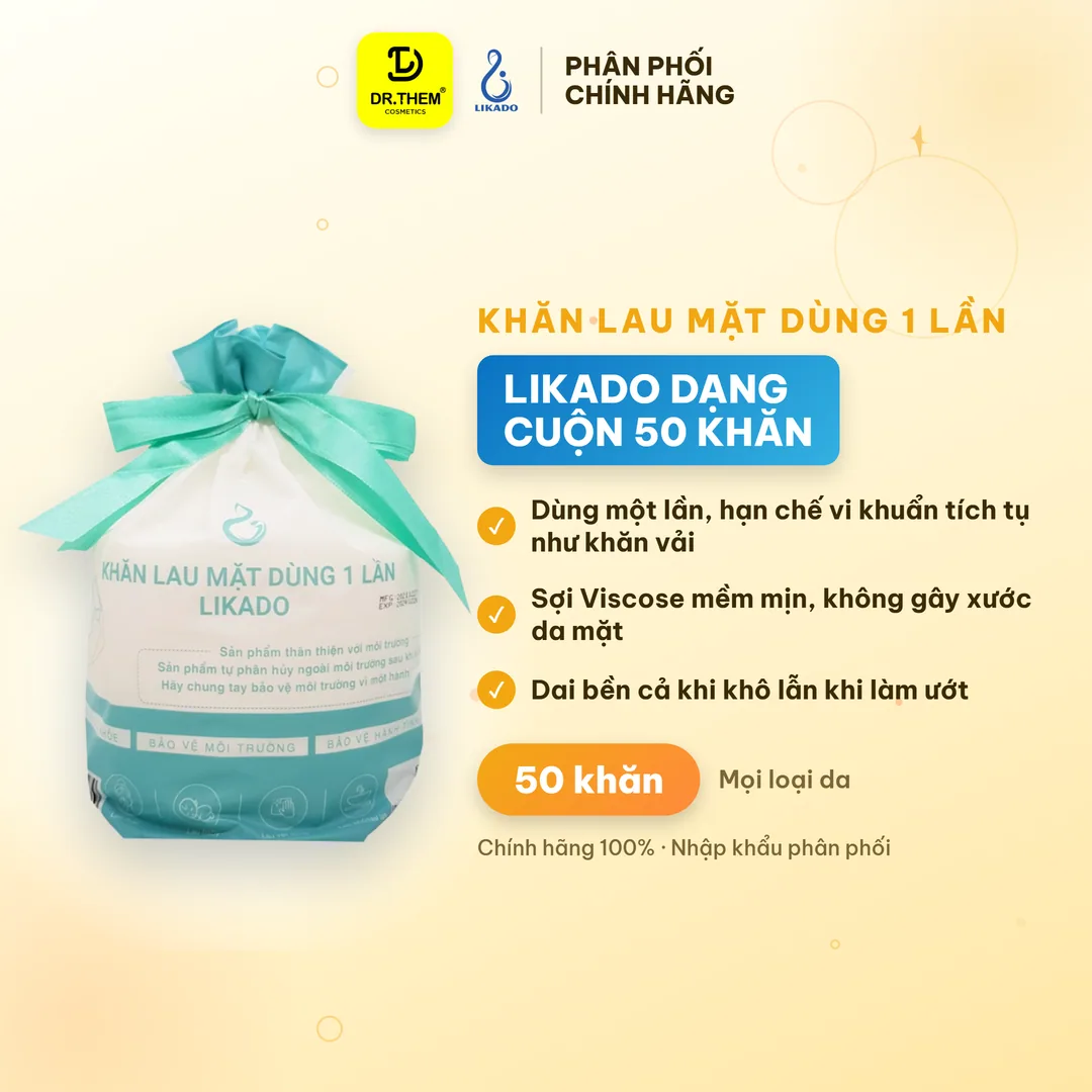 Khăn Lau Mặt Dùng 1 Lần Likado Dạng Cuộn Túi Rút Dây 50 Khăn