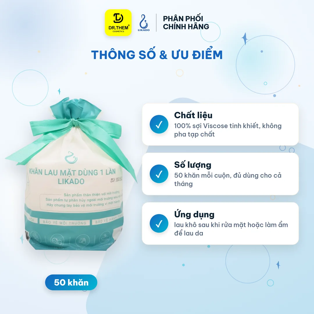 Khăn Lau Mặt Dùng 1 Lần Likado Dạng Cuộn Túi Rút Dây 50 Khăn 2