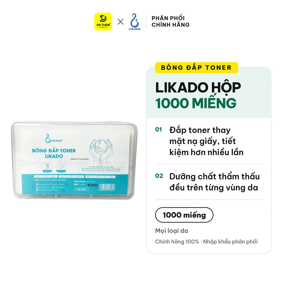 Bông Đắp Toner Likado Lotion Mask Cotton Mềm Mịn Hộp 1000 Miếng