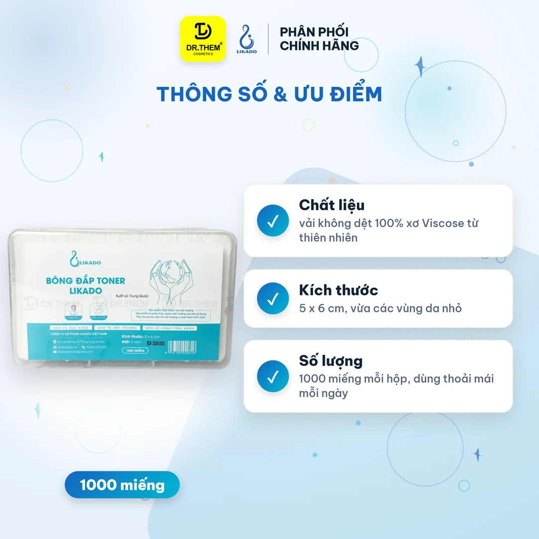 Bông Đắp Toner Likado Lotion Mask Cotton Mềm Mịn Hộp 1000 Miếng 2