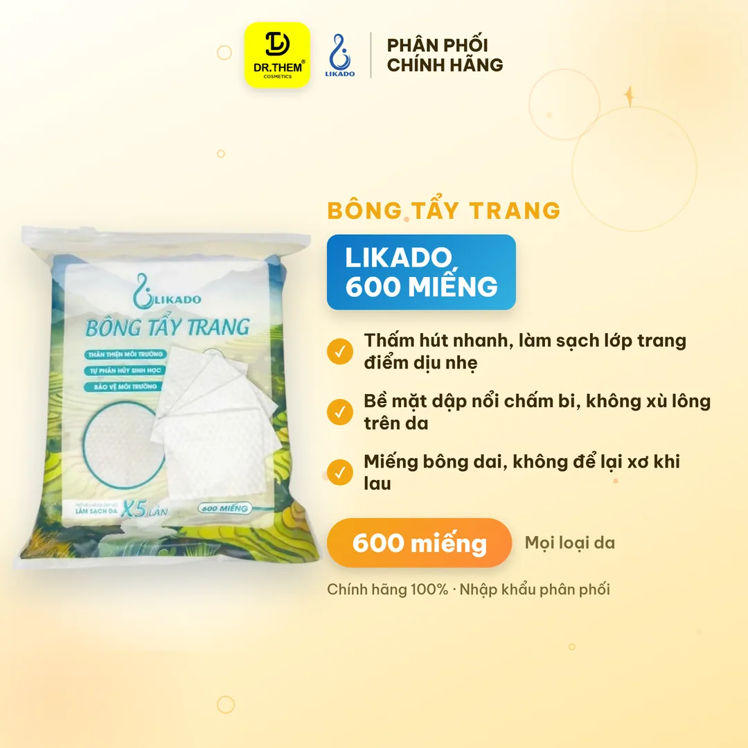 Bông Tẩy Trang Likado Cotton Mềm Không Xù Lông Túi 600 Miếng