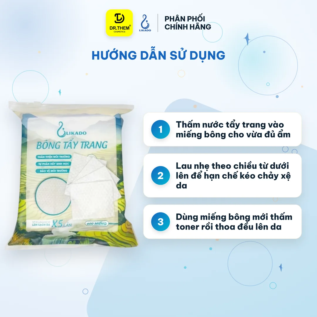 Bông Tẩy Trang Likado Cotton Mềm Không Xù Lông Túi 600 Miếng 3